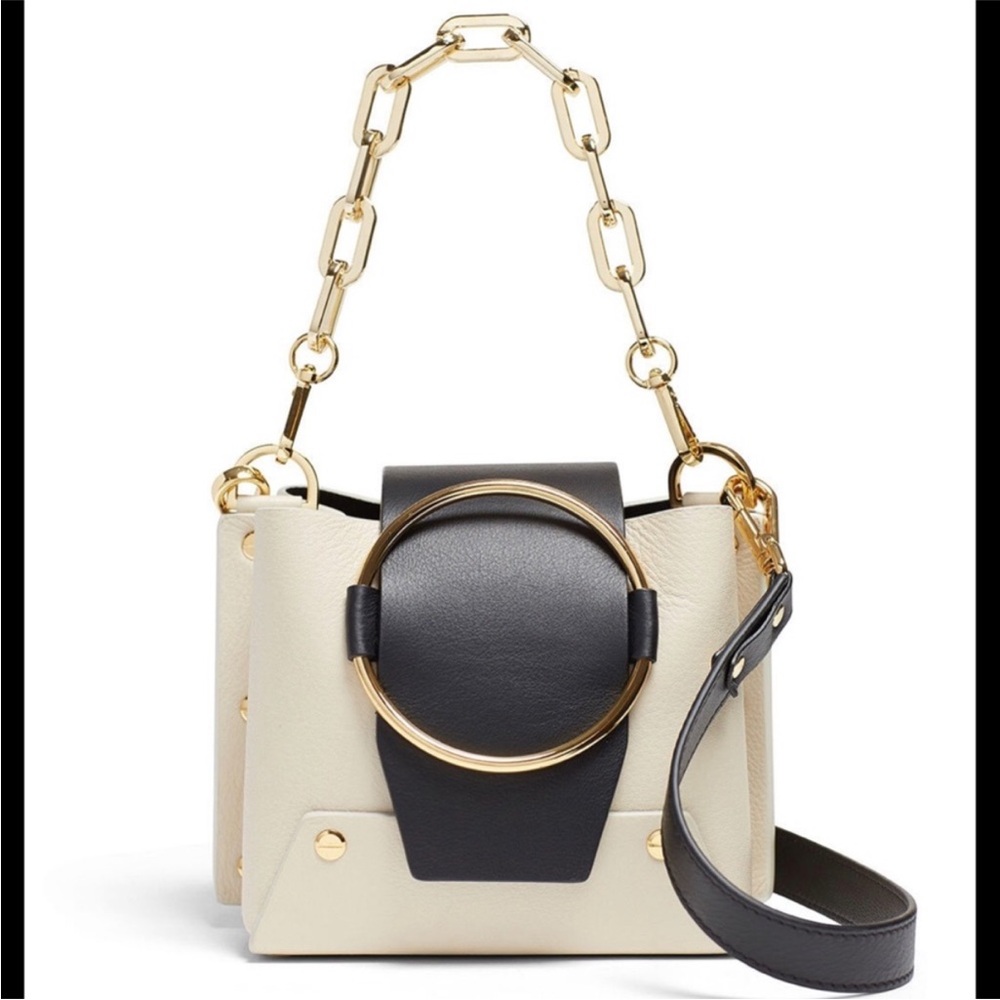 Yuzefi Black and Cream Mini Bag with Gold Chain